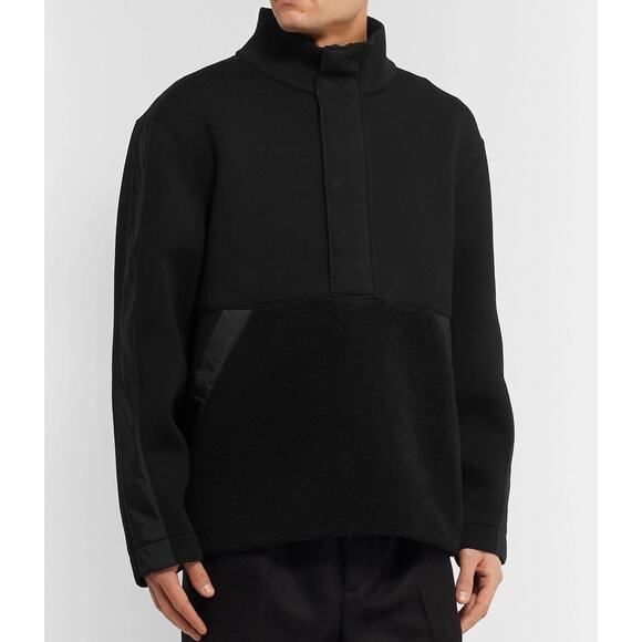 Club Monaco Men's Fleece Panelled Tech-Jersey Sweatshirt Black Large Warm Comfy - Picture 1 of 12